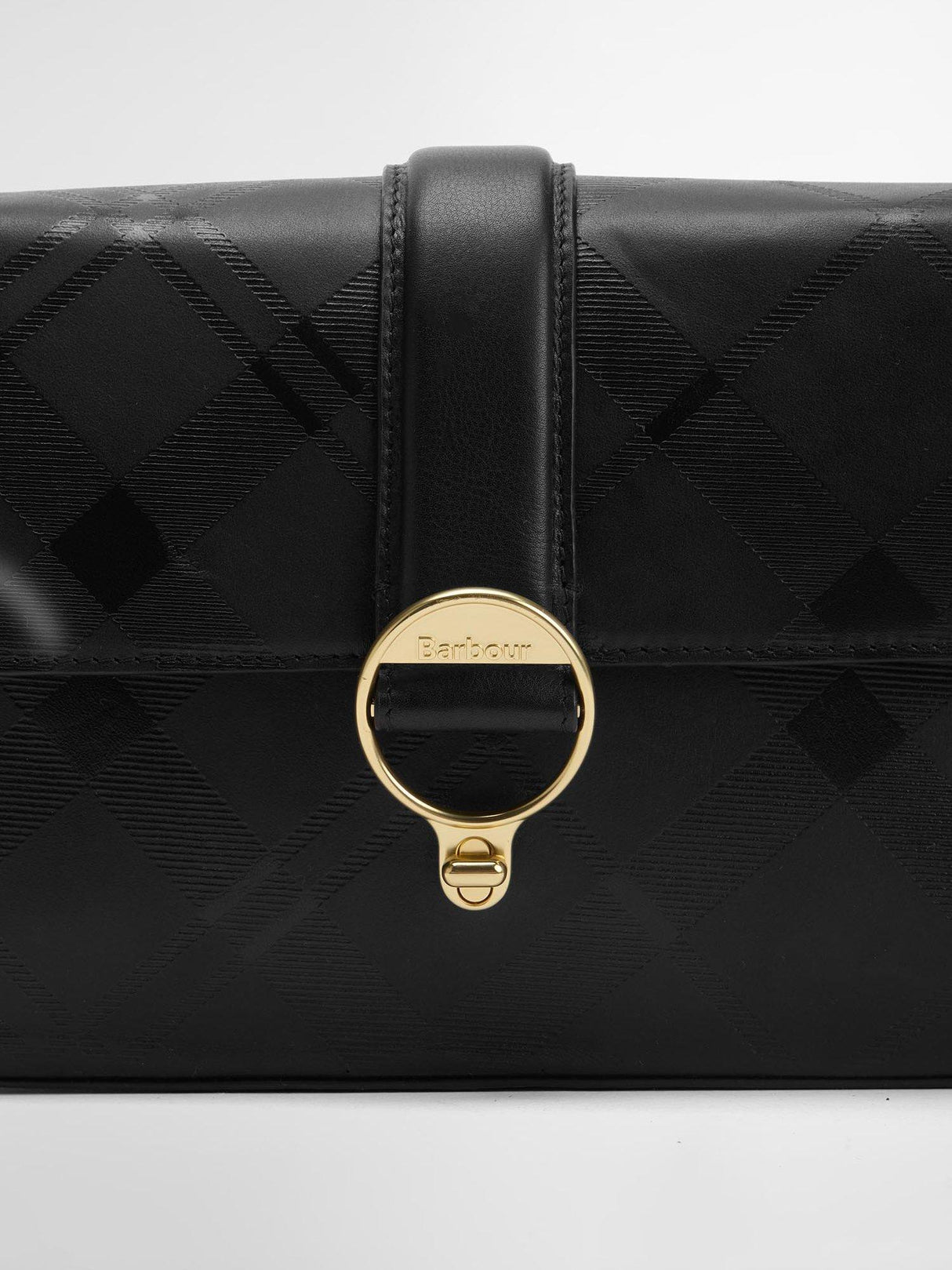 Barbour Rosa Leather Flap Over Adjustable Crossbody Bag Black/Deboss Tartan