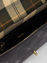 Barbour Rosa Leather Flap Over Adjustable Crossbody Bag Black/Deboss Tartan