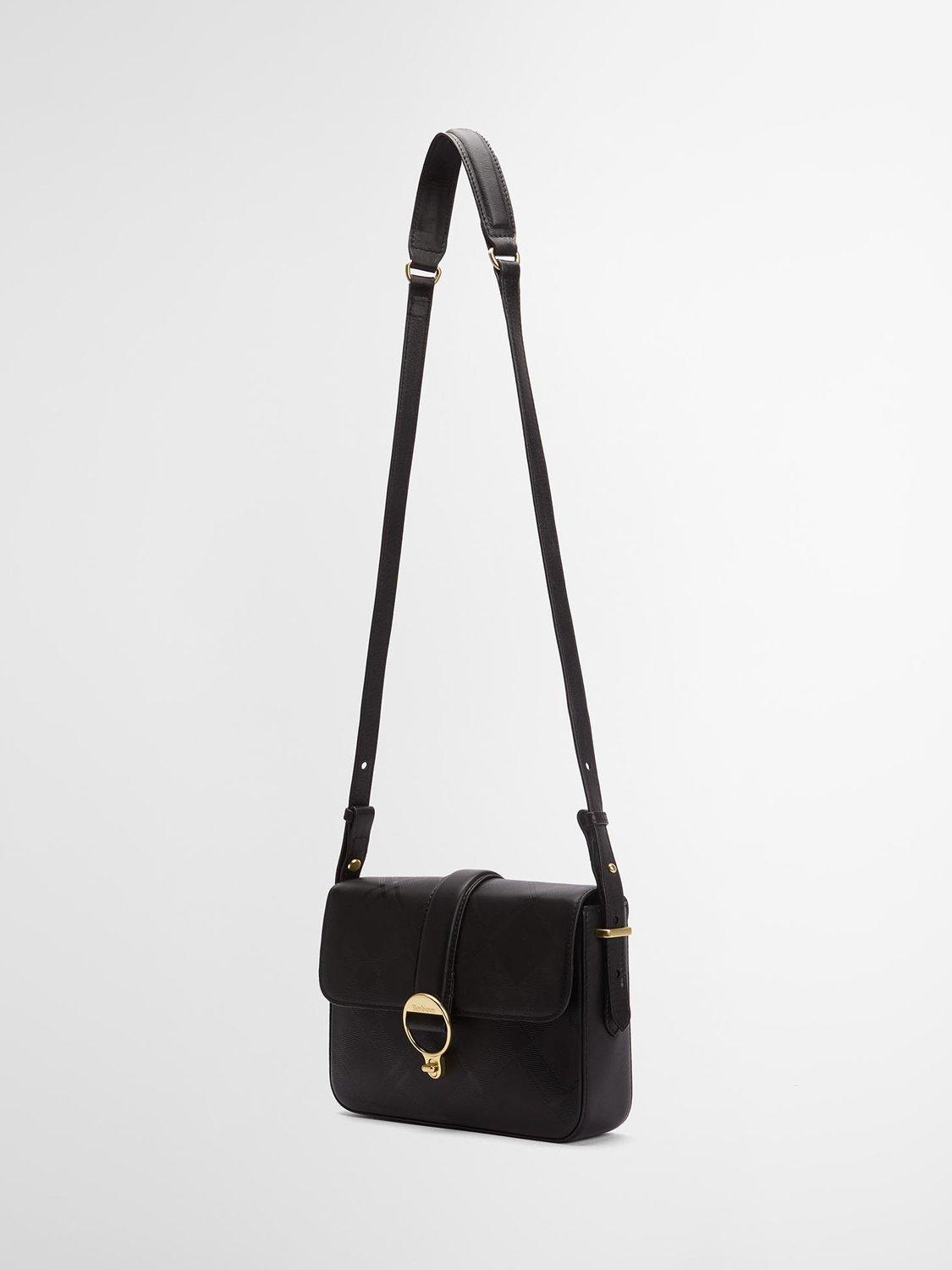 Barbour Rosa Leather Flap Over Adjustable Crossbody Bag Black/Deboss Tartan