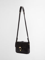 Barbour Rosa Leather Flap Over Adjustable Crossbody Bag Black/Deboss Tartan
