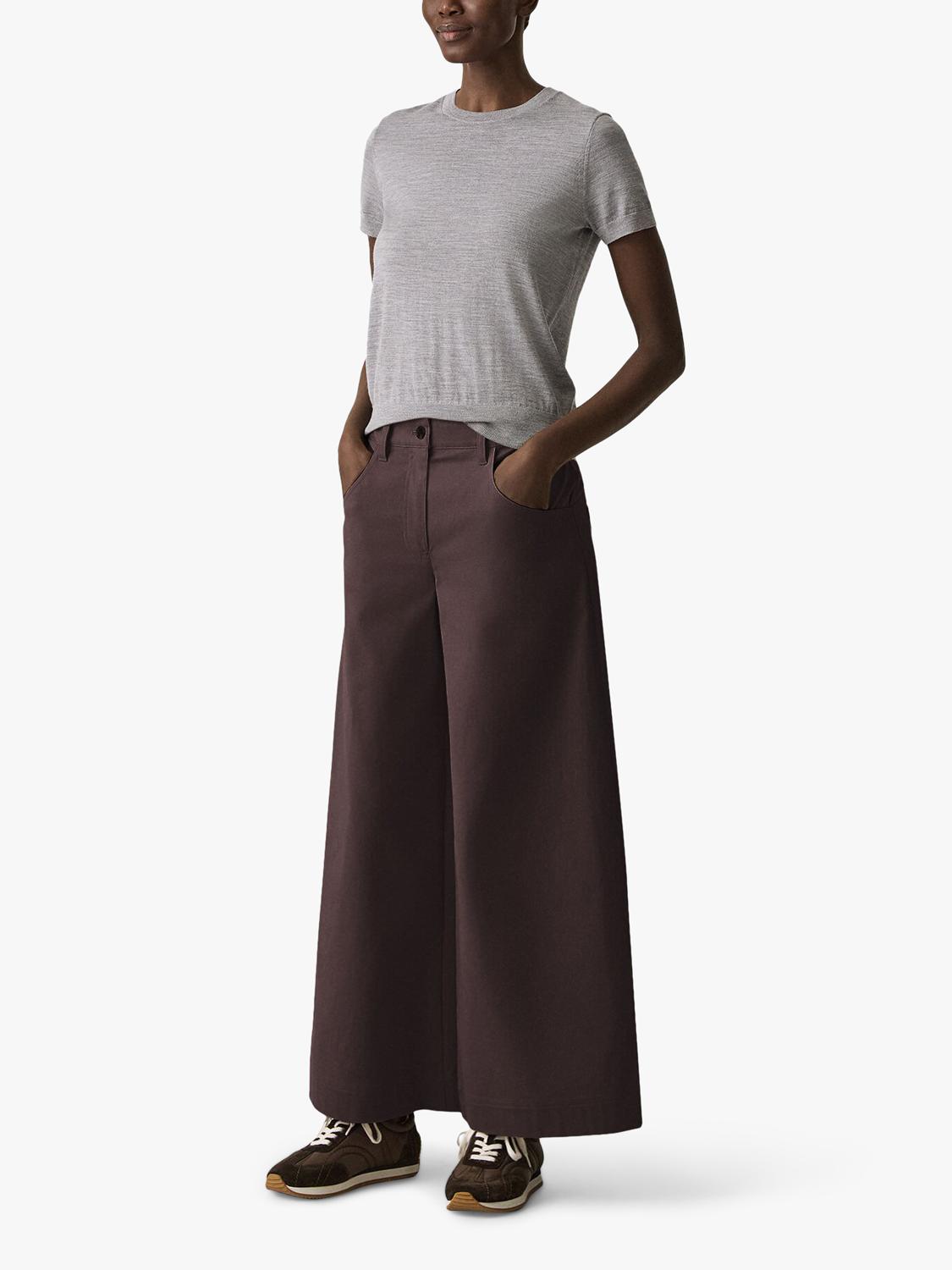 Theory Women's Mid Brushed Plain Cotton Chinos - Cacao Brown - Size 16UK