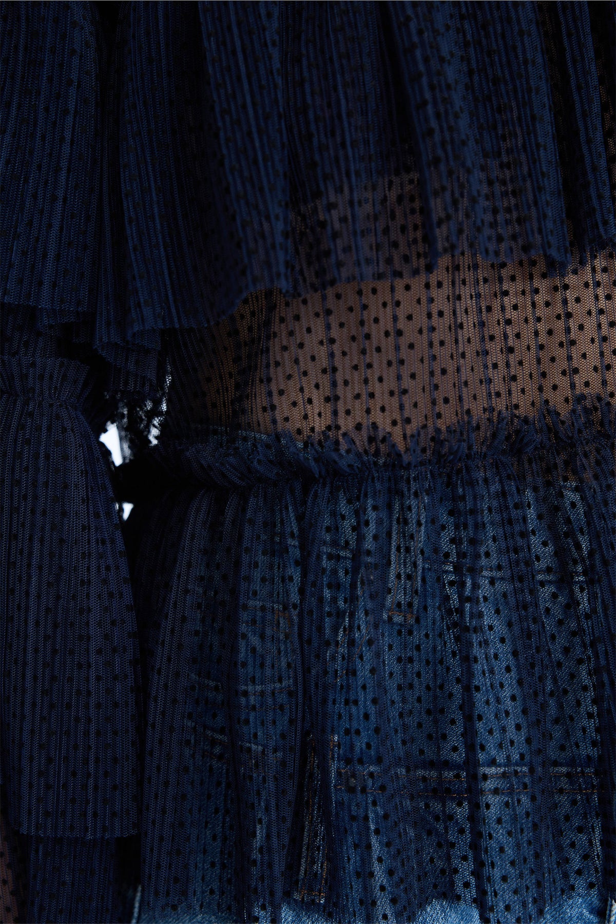 MUNTHE Naria Women's Sheer Dotted Mesh Ruffled Blouse - EU38/UK10 - Navy