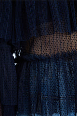 MUNTHE Naria Women's Sheer Dotted Mesh Ruffled Blouse - EU38/UK10 - Navy