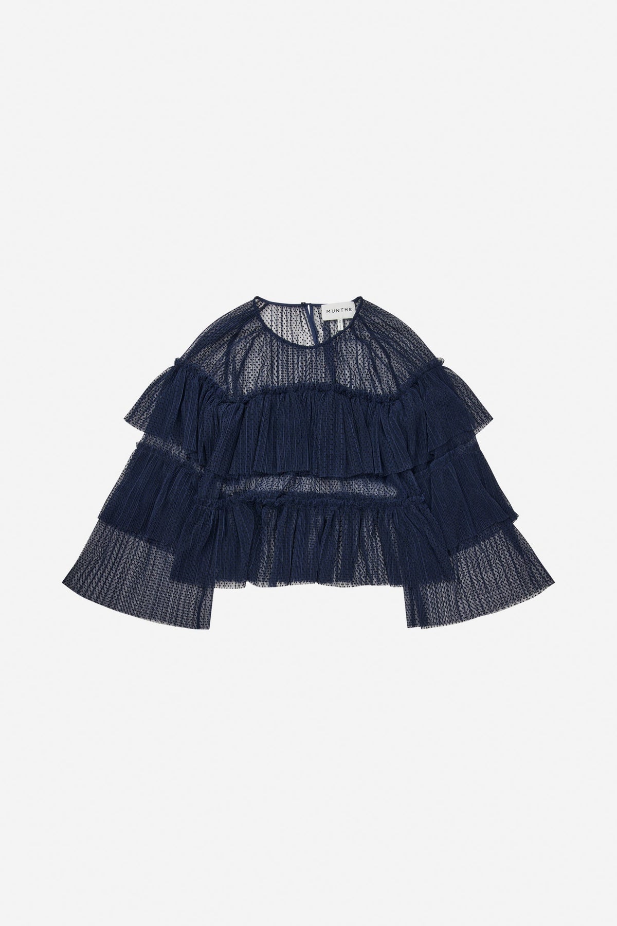 MUNTHE Naria Women's Sheer Dotted Mesh Ruffled Blouse - EU38/UK10 - Navy