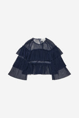 MUNTHE Naria Women's Sheer Dotted Mesh Ruffled Blouse - EU38/UK10 - Navy