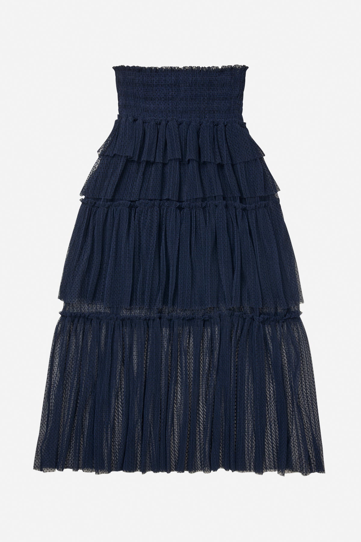 MUNTHE Nessarose Women's Polka Dot Tiered Sheer Tulle Maxi Skirt EU38 - Navy