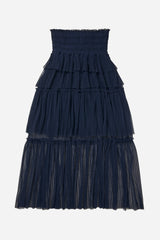 MUNTHE Nessarose Women's Polka Dot Tiered Sheer Tulle Maxi Skirt EU38 - Navy