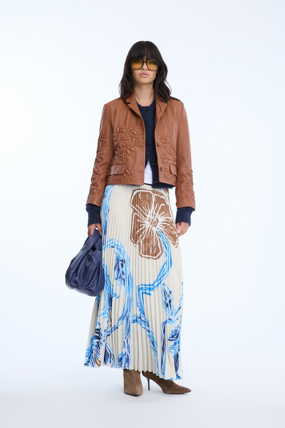 MUNTHE TAULLA Women's Recycled Polyester Pleated Midi Skirt EU42/UK14 - Blue
