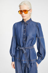 MUNTHE Women's Pikine Balloon Sleeves Tencel Denim Top - Blue - EU 40/UK 12