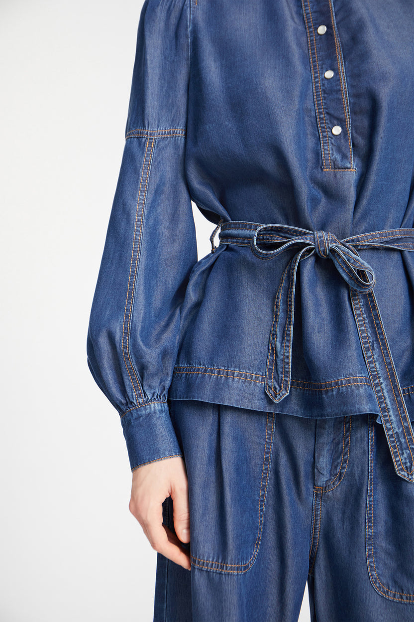 MUNTHE Women's Pikine Balloon Sleeves Tencel Denim Top - Blue - EU 40/UK 12