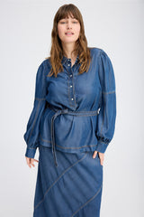 MUNTHE Women's Pikine Balloon Sleeves Tencel Denim Top - Blue - EU 40/UK 12
