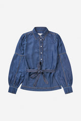 MUNTHE Women's Pikine Balloon Sleeves Tencel Denim Top - Blue - EU 40/UK 12