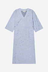 MUNTHE BYRUS Stripes Cotton V-Neck Midi Dress - Blue/White - EU 40/UK 12