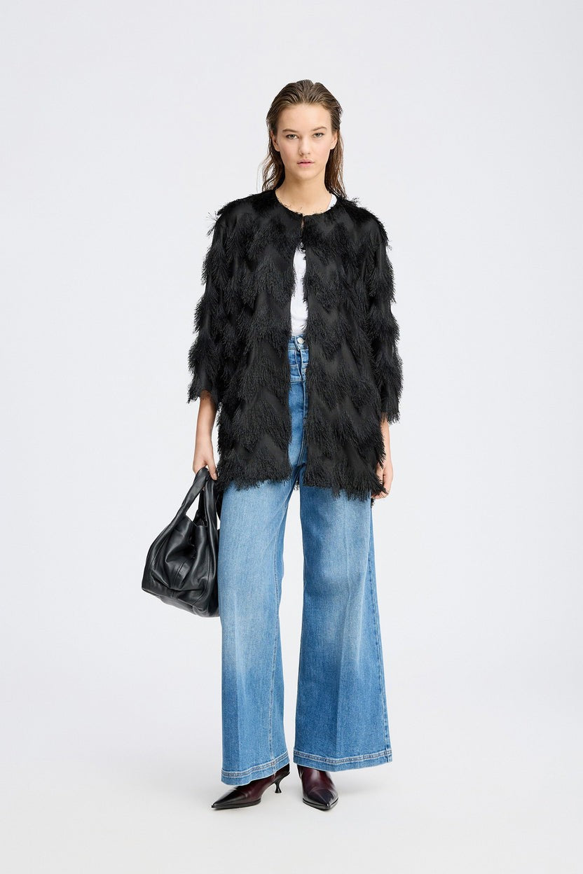 MUNTHE Women's Rosevilla Fringed Outwear Jacket - Black - EU 36/ UK 8