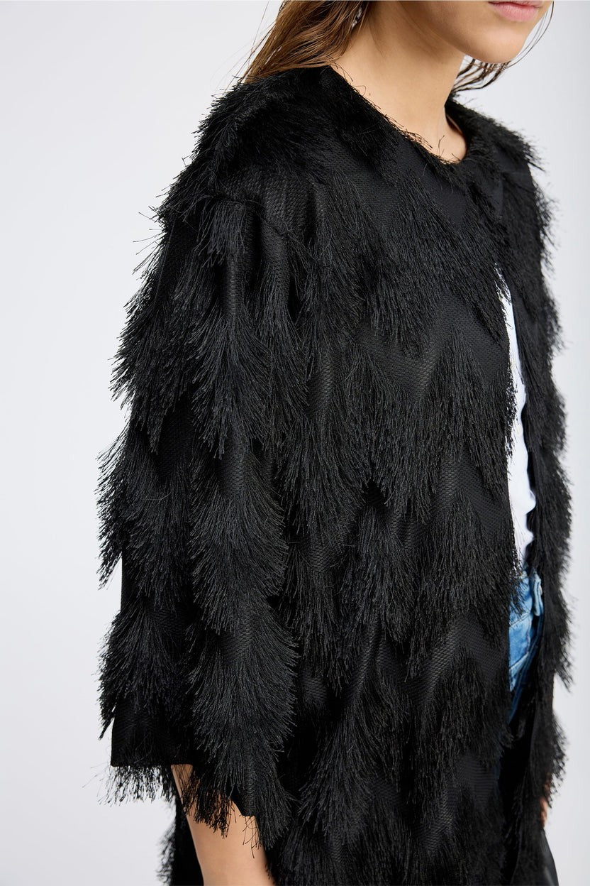 MUNTHE Women's Rosevilla Fringed Outwear Jacket - Black - EU 36/ UK 8