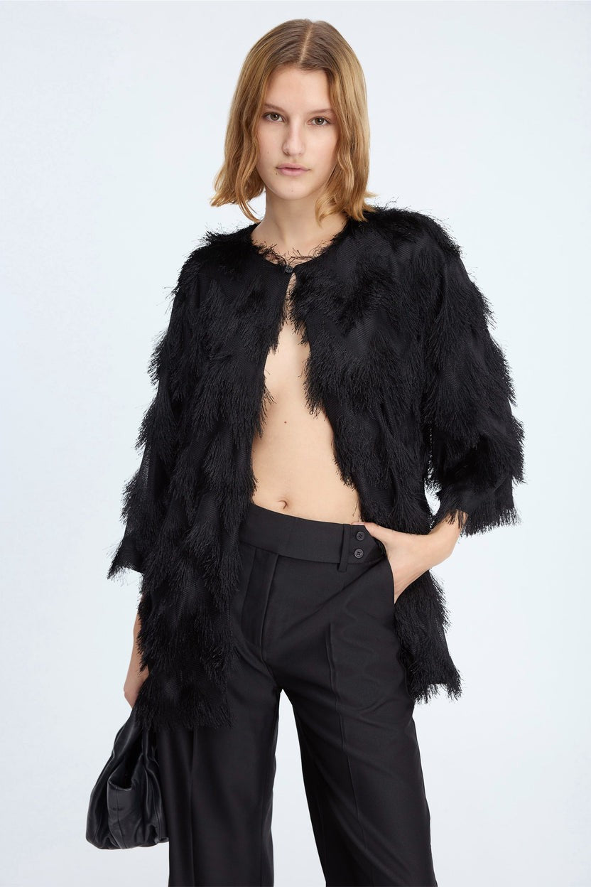 MUNTHE Women's Rosevilla Fringed Outwear Jacket - Black - EU 36/ UK 8