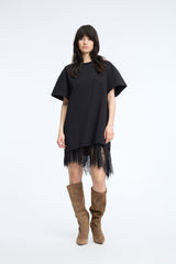 MUNTHE Rosie Short-Sleeved T-shirt Lace Hem Loose Dress - Black EU40/UK12