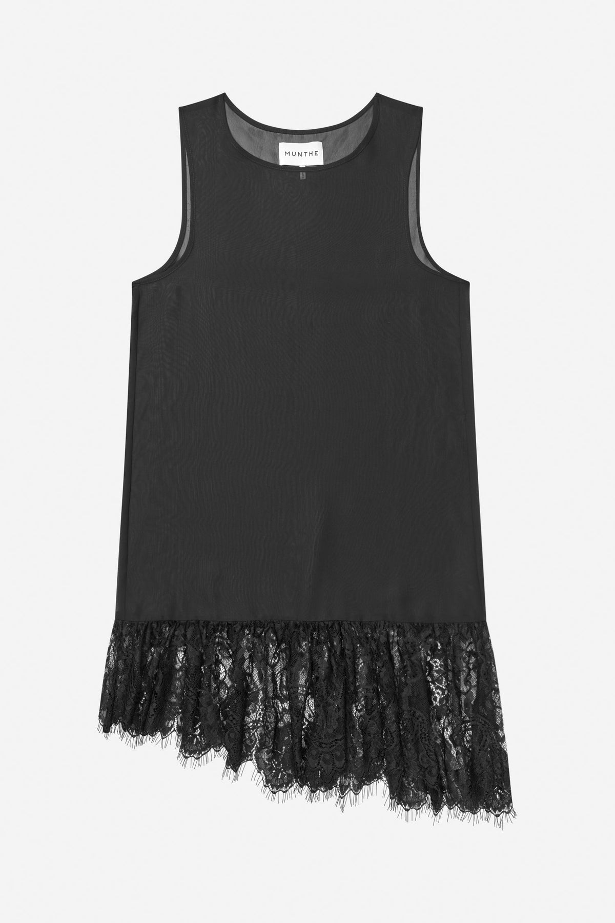 MUNTHE Rosie Short-Sleeved T-shirt Lace Hem Loose Dress - Black EU40/UK12