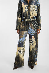 Munthe Women's Straight-Leg Loose Fit Silk Arum Pants Black Print - Size 44