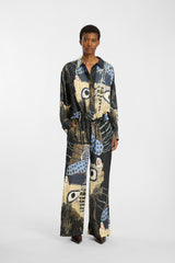 Munthe Women's Straight-Leg Loose Fit Silk Arum Pants Black Print - Size 44