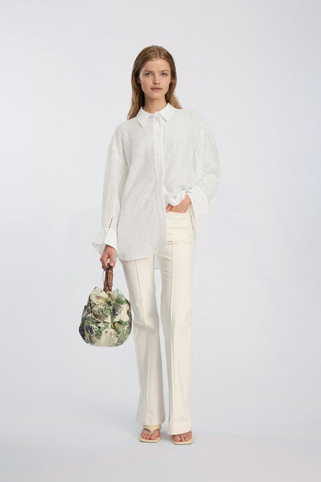 MUNTHE Women's Bjarka Oversize Fit Top Button-Up Blouse - White - EU 36
