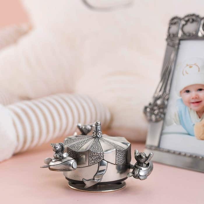Royal Selangor Pewter Bunny Jet Rocket Music Carousel Pewter Music Box