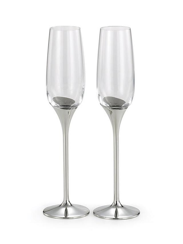 Royal Selangor Domain Champagne Flutes Glass Pair - Set of 2 - Clear/Silver