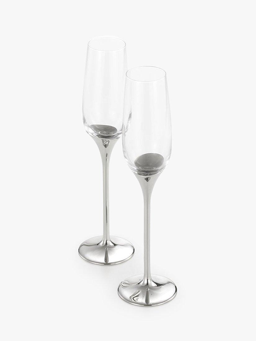 Royal Selangor Domain Champagne Flutes Glass Pair - Set of 2 - Clear/Silver