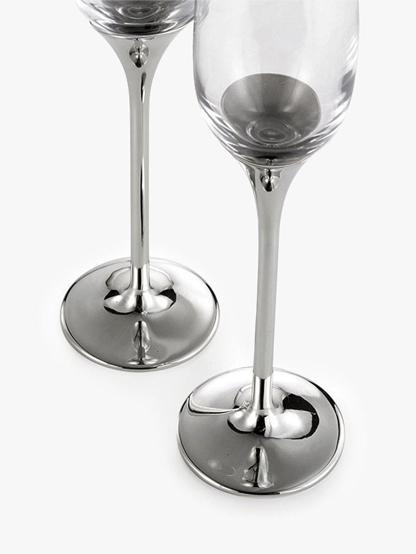 Royal Selangor Domain Champagne Flutes Glass Pair - Set of 2 - Clear/Silver