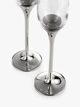 Royal Selangor Domain Champagne Flutes Glass Pair - Set of 2 - Clear/Silver
