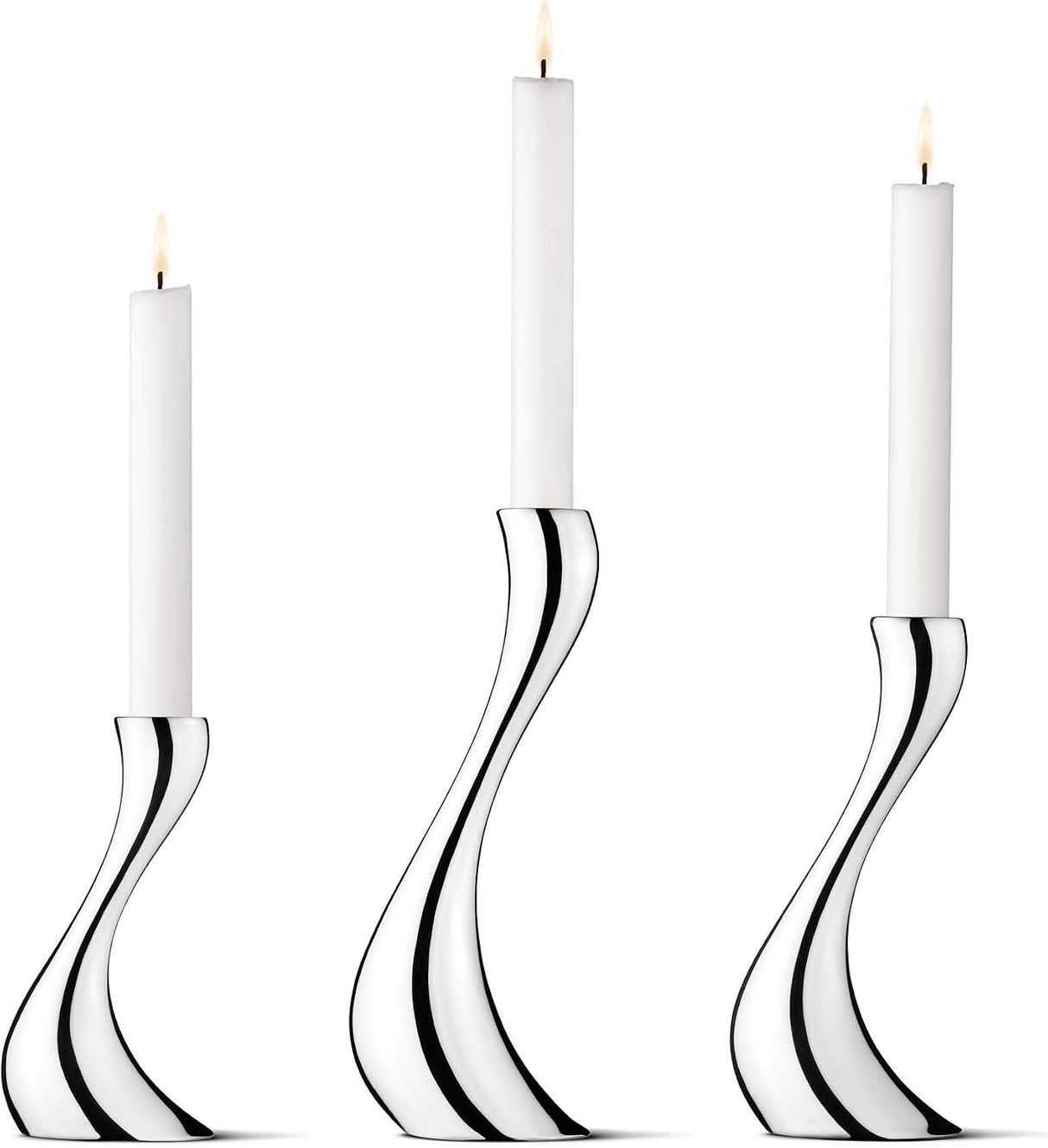 Georg Jensen Cobra Mirror Polished Stainless Steel Candlesticks - Set of 3