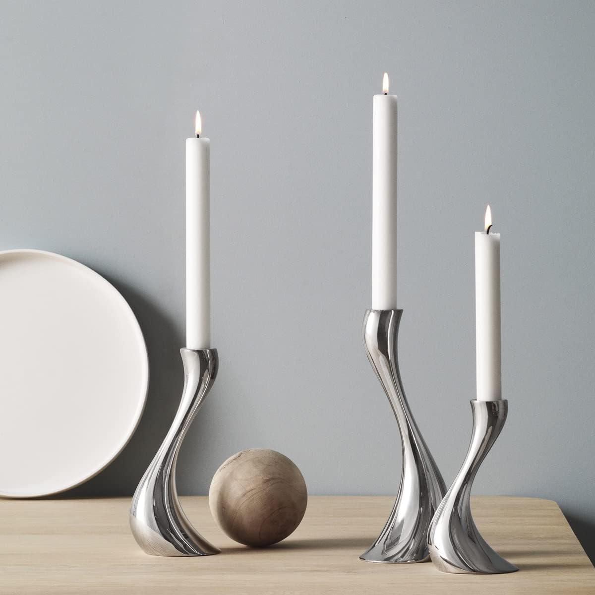 Georg Jensen Cobra Mirror Polished Stainless Steel Candlesticks - Set of 3
