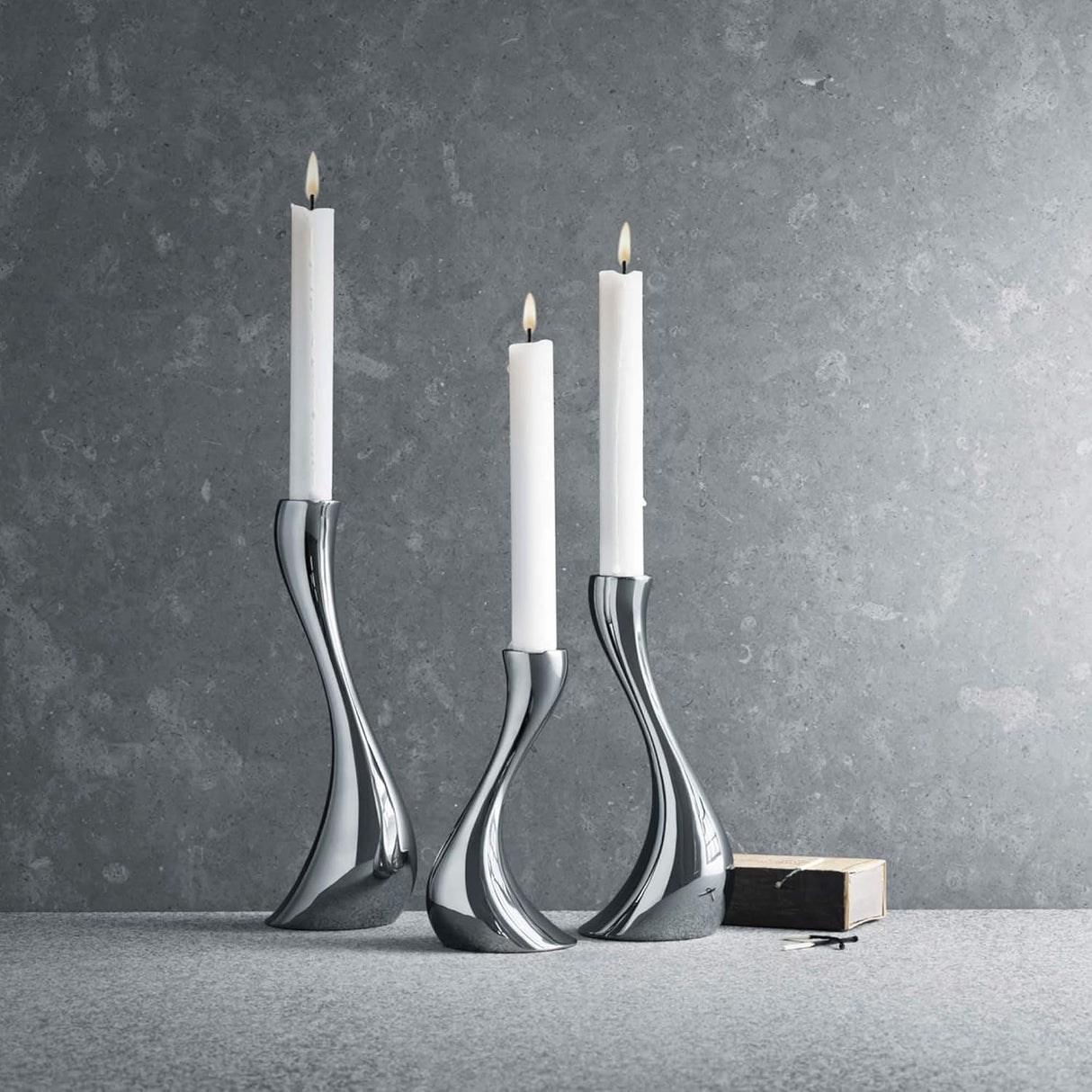 Georg Jensen Cobra Mirror Polished Stainless Steel Candlesticks - Set of 3