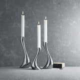 Georg Jensen Cobra Mirror Polished Stainless Steel Candlesticks - Set of 3