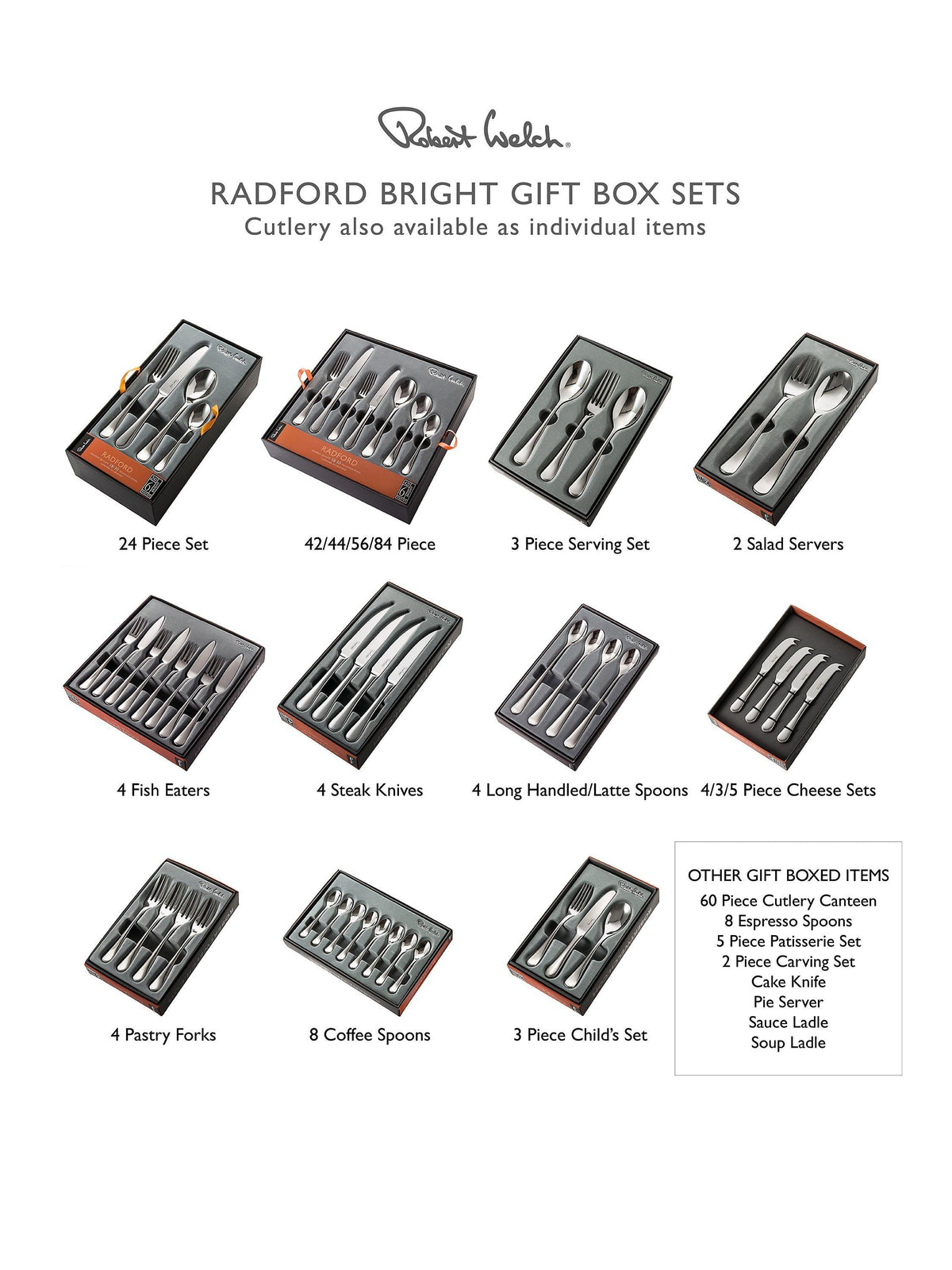 Robert Welch Radford Bright Stainless Steel Cutlery Set 6 Place Settings