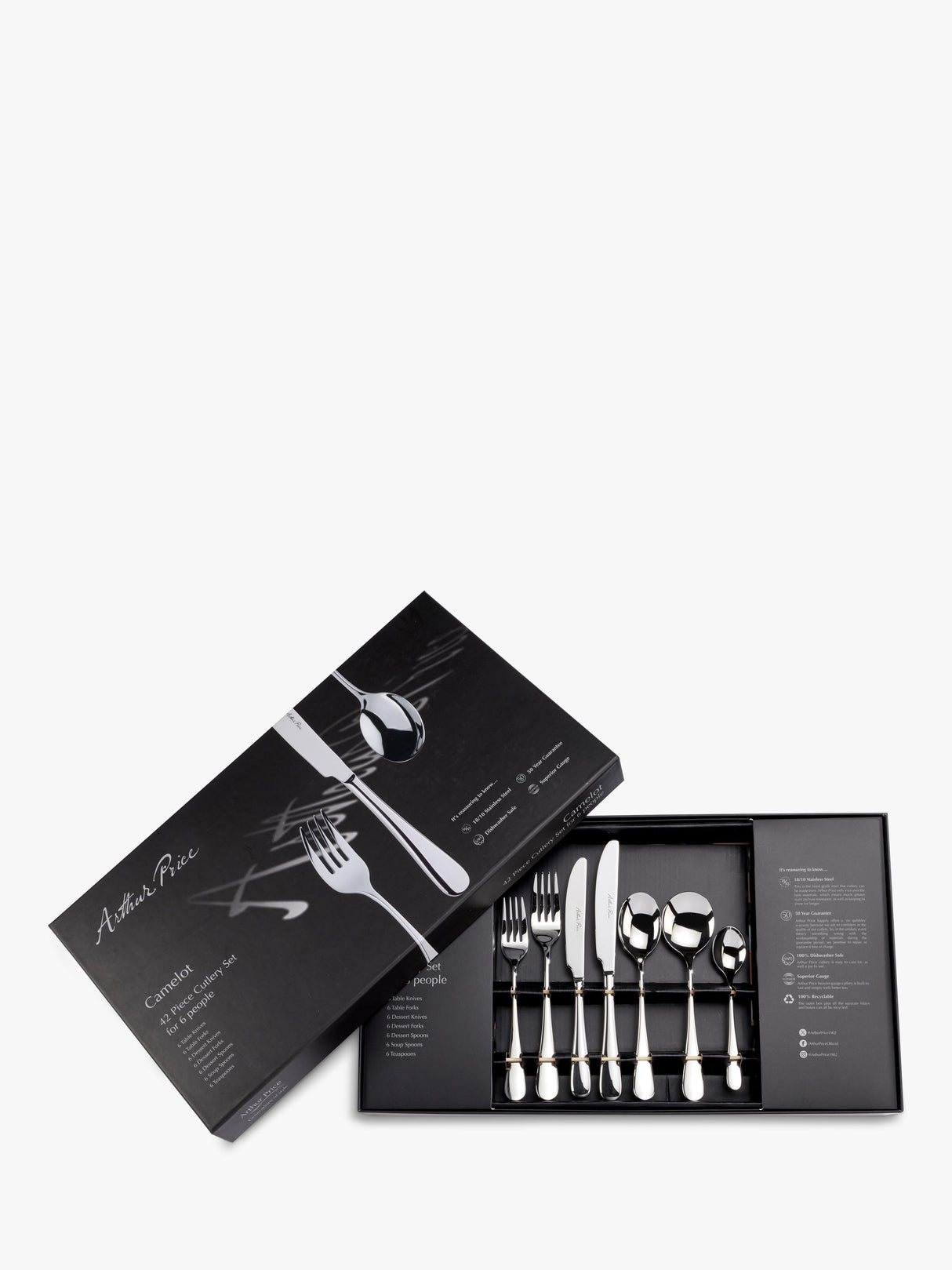 Arthur Price Camelot 42-Piece 18/10-Grade Stainless Steel Cutlery Set for 6