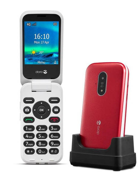 Doro 6820 Flip Mobile Phone 128MB 4G 2.8'' SIM-Free Unlocked - Red & White