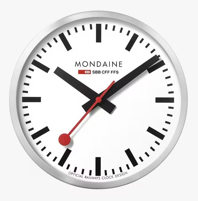 Mondaine Official Swiss Railways 40cm Wall Clock - Matt Aluminium - Kazoop 