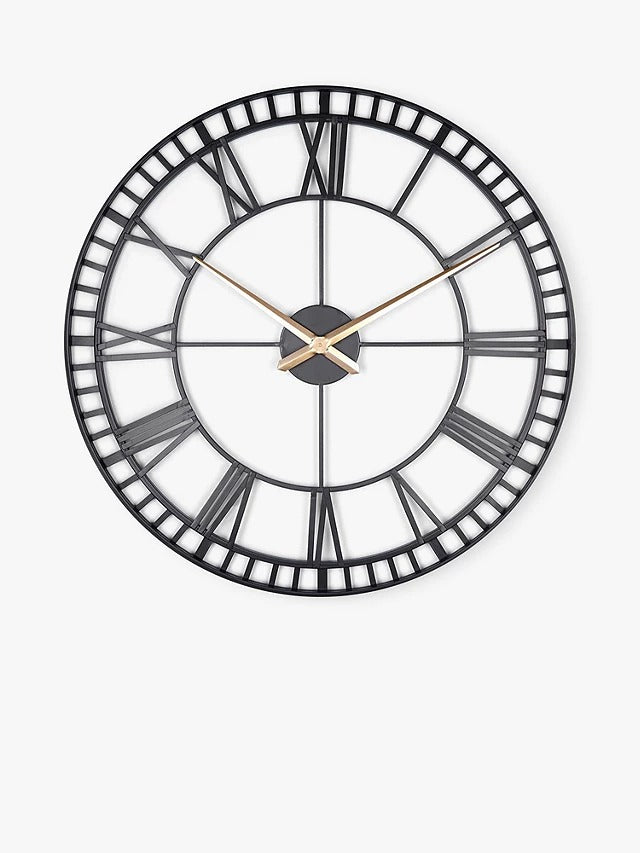 Lascelles Large Roman Numeral Skeleton Wall Clock 80cm - Black/Gold Hands