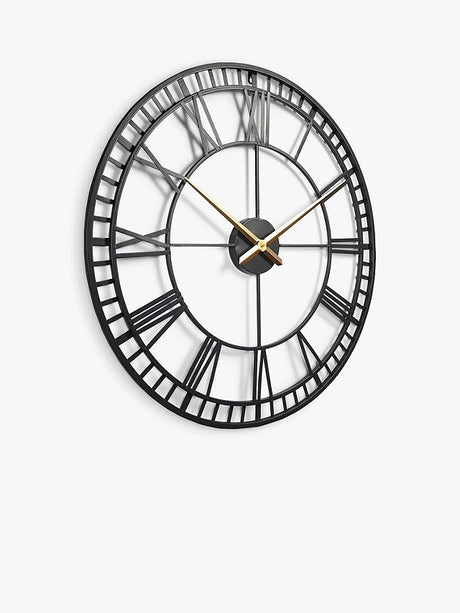 Lascelles Large Roman Numeral Skeleton Wall Clock 80cm - Black/Gold Hands