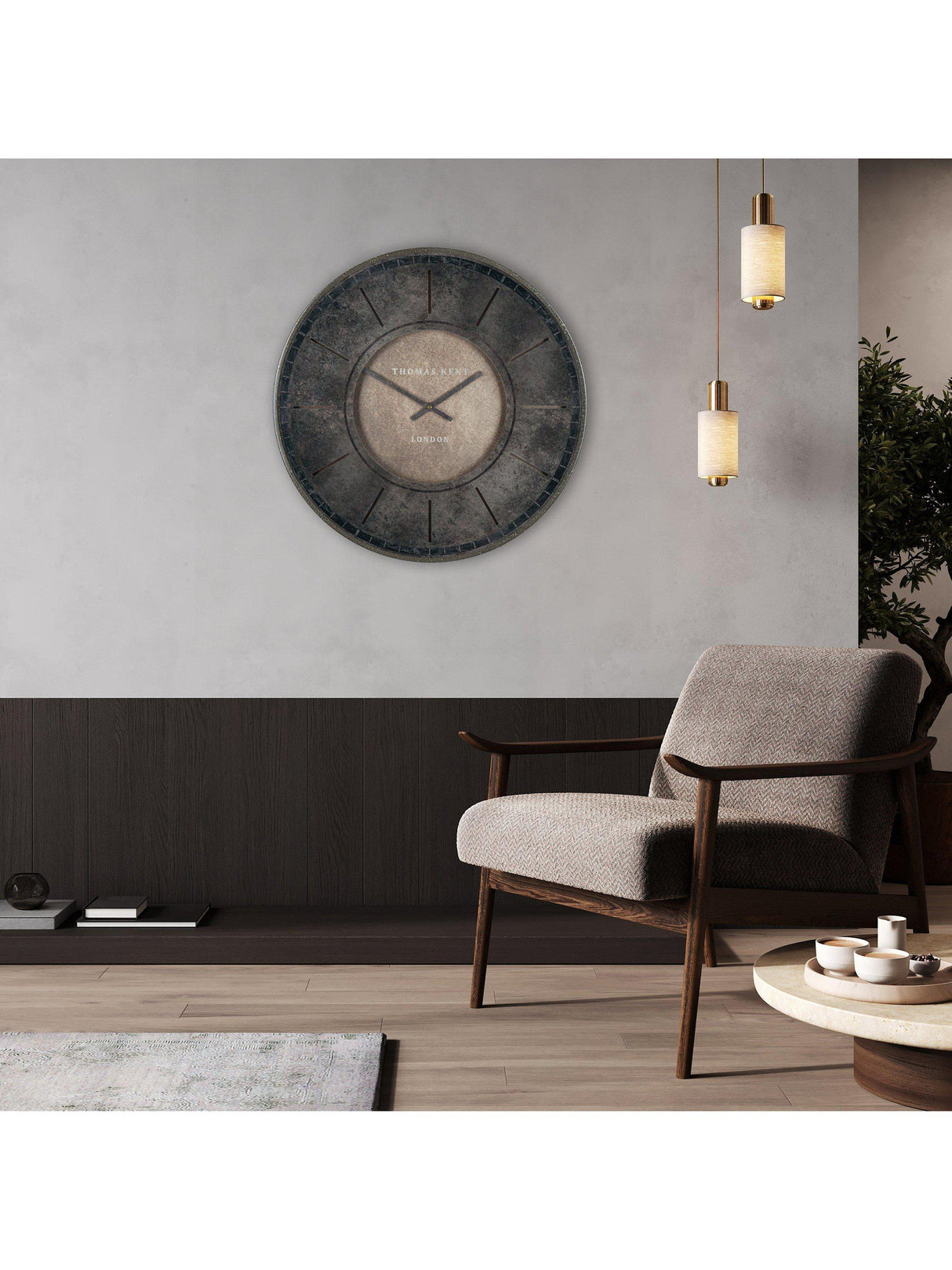 Thomas Kent AMC21053 Florentine 53cm Quartz Stone-Effect Wall Clock - Smoke