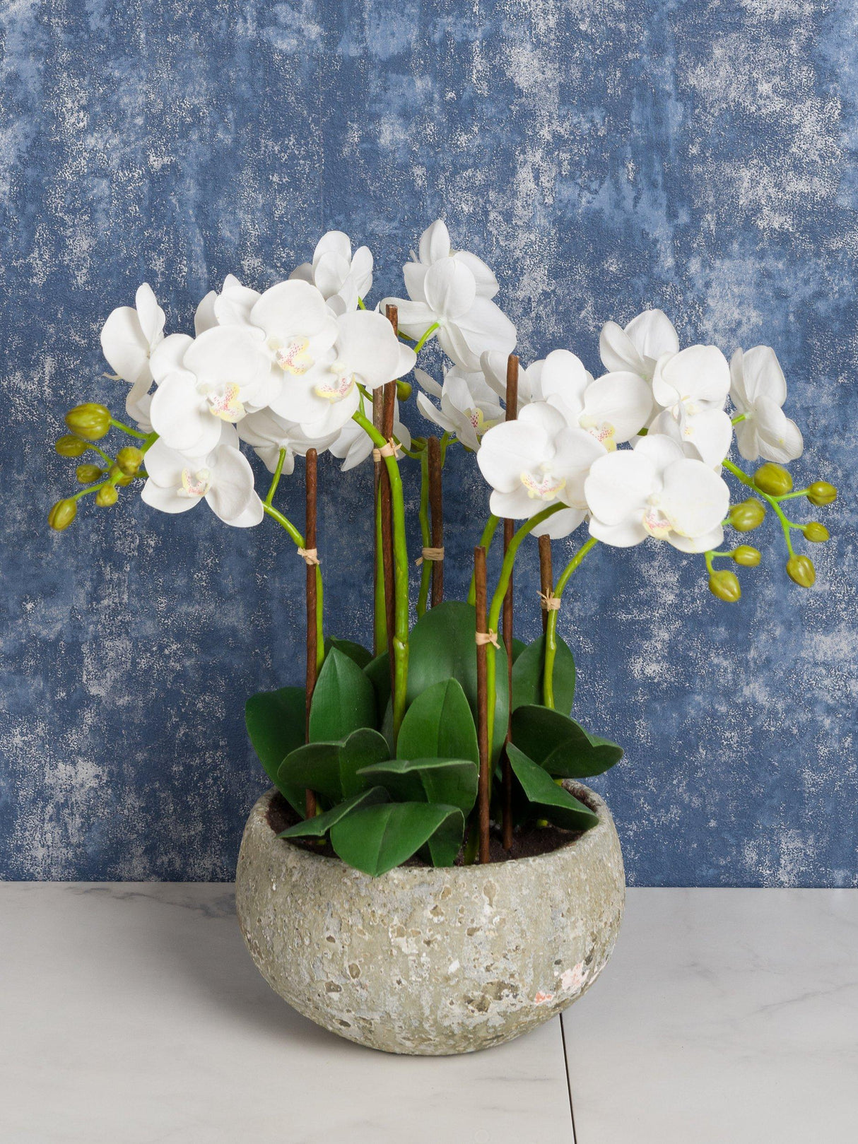 Floralsilk Artificial White Orchid Arrangement Clay Pot Indoor Plant - White