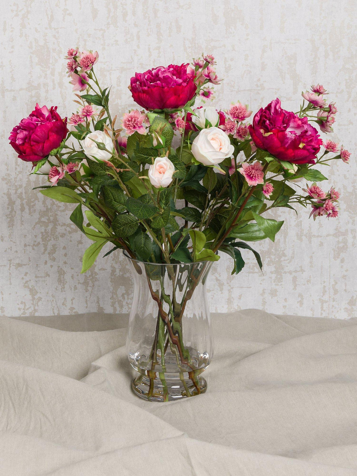 Floralsilk Artificial Peony Rose & Astrantia Arrangement in Vase - Multi