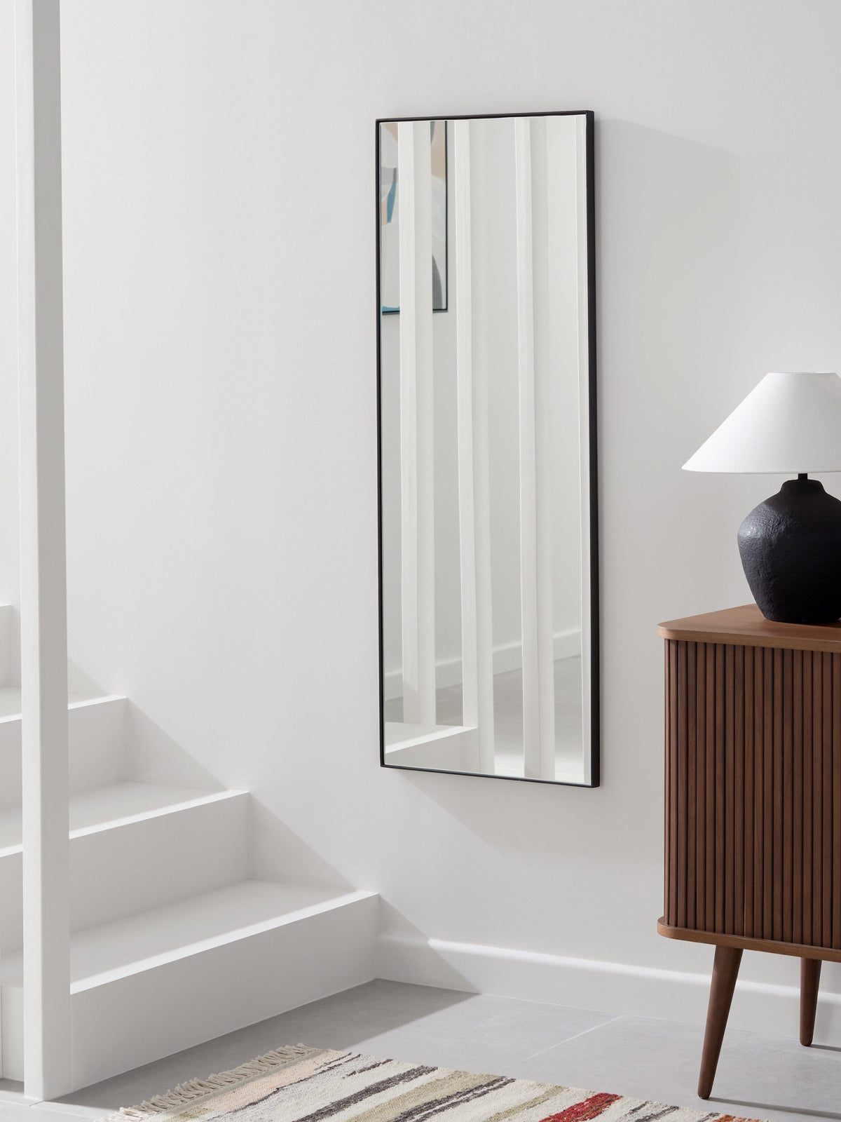 John Lewis Scandi Rectangular Metal Frame Hall Mirror - 122 x 46cm - Black