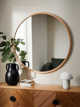 John Lewis Slim Solid Oak Wood Round Decorative 100cm Wall Mirror - Natural
