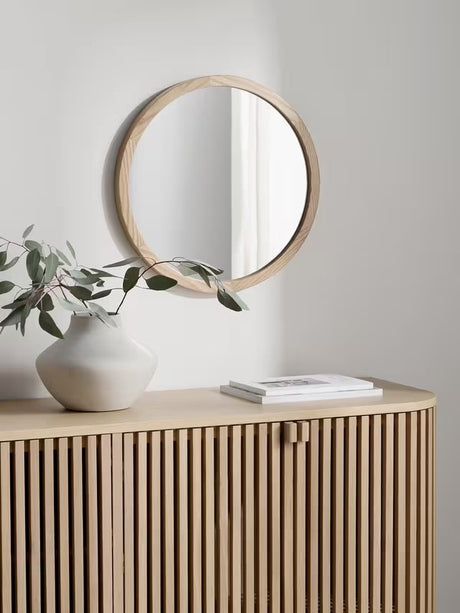 John Lewis Slim Solid Oak Wood Round Decorative 100cm Wall Mirror - Natural