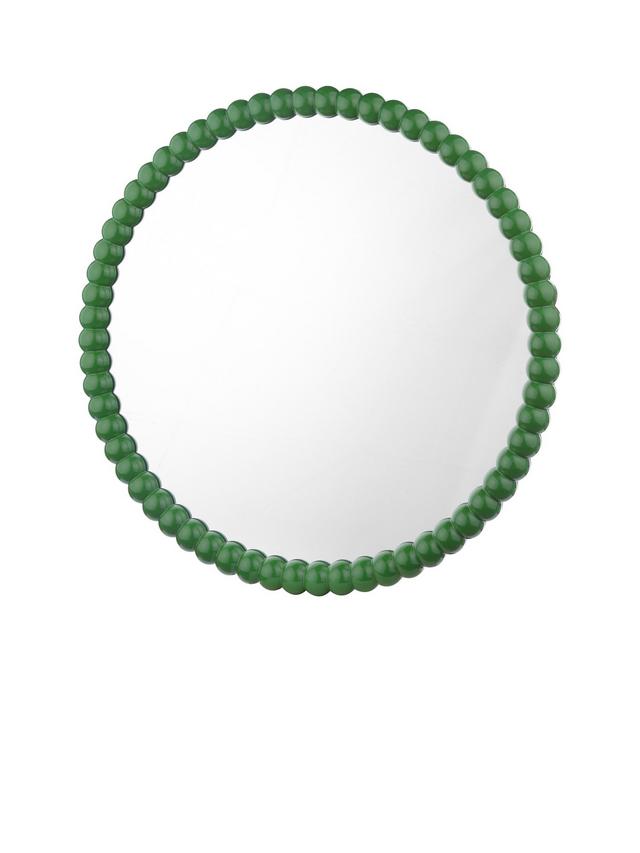 Där Ruan Bobbin Round Wood Frame Decorative Wall Mirror Dia.70cm - Green