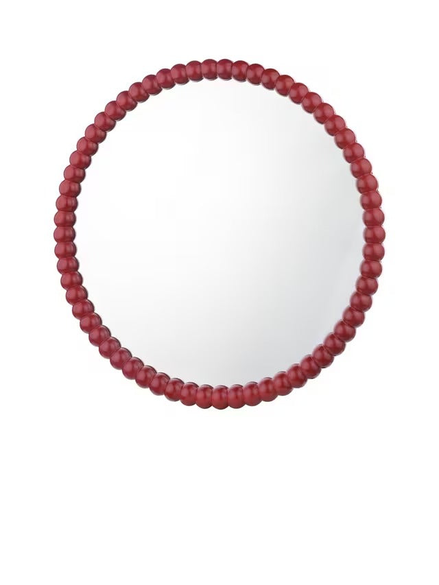 Där Ruan Bobbin Round Wood Bobbin Detailed Frame Wall Mirror - 70cm - Red