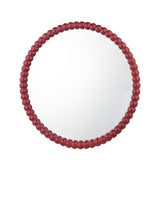 Där Ruan Bobbin Round Wood Bobbin Detailed Frame Wall Mirror - 70cm - Red
