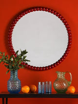 Där Ruan Bobbin Round Wood Bobbin Detailed Frame Wall Mirror - 70cm - Red